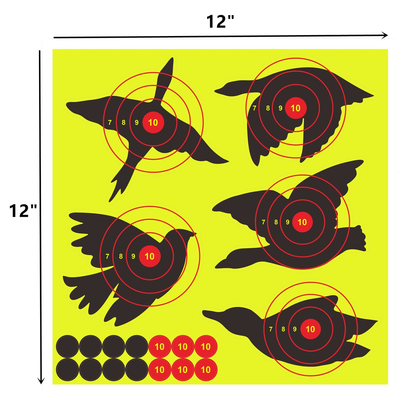 Hybsk 12 Inch Reactive Splatter Shooting Targets with Birds and Pasters for BB Gun Air Rifle Pellet Gun Rifle Pistol Bright Fluorescent Yellow Upon Impact Self Adhesive Targets