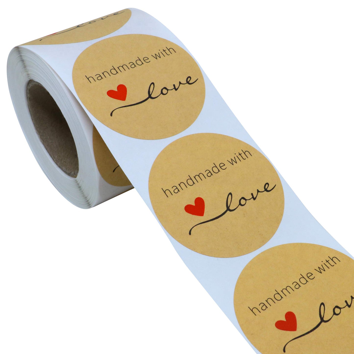 Hybsk Kraft Handmade with Love Stickers 2 Inch Round Total 300 Labels Per Roll