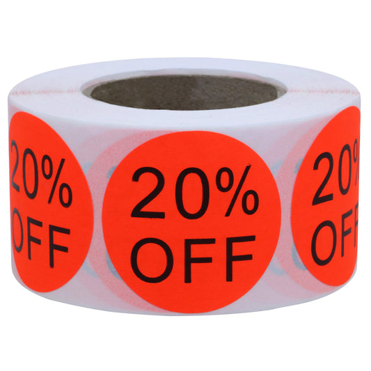 Hybsk 20% Percent Off Stickers for Retail Fluorescent Red 1.5 Inch 500 Adhesive Labels