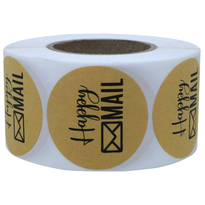 Hybsk 1.5 inch Round Kraft Happy Mail Stickers / 500 Labels Per Roll