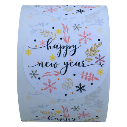 Hybsk Floral Happy New Year Stickers 2 inch Round Total 300 Labels on a Roll