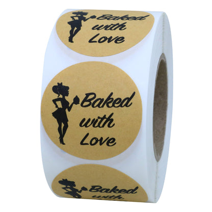 Hybsk Rustic Baked with Love Stickers with Wreath Around 1.5" Inch Round Total 500 Adhesive Labels Per Rol