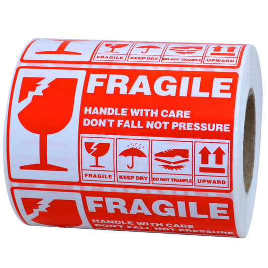 Hybsk 3.5x2 inch Handle with Care Stickers Fragile Do Not Fall Not Pressure Adhesive Label 200 Per Roll