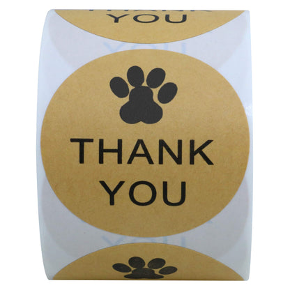 Hybsk Kraft Paw Print Thank You Stickers Dog Paw Print 2 inch Round