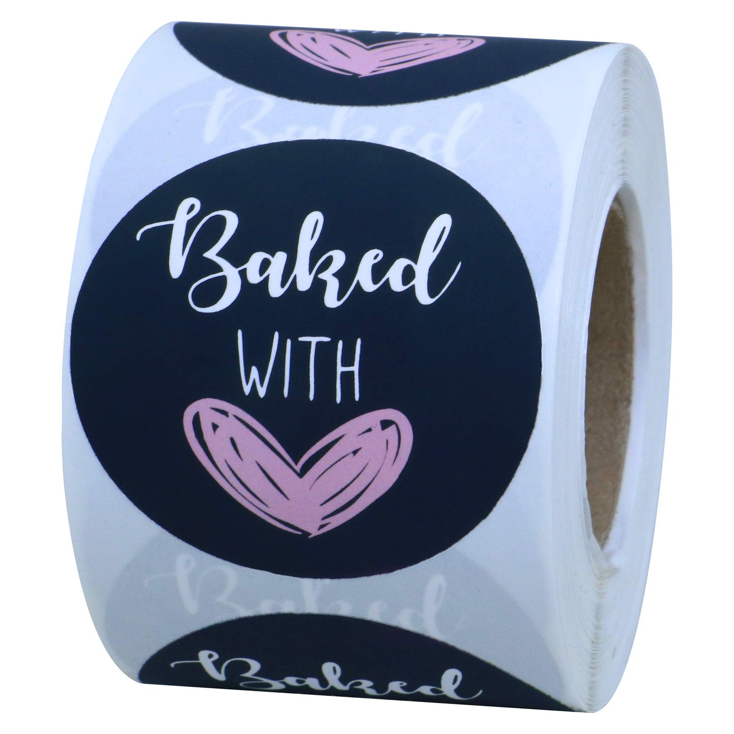 Hybsk Baked with Love Stickers 2 inch Round Stickers for Bakeries Bake Sales Gifts Presents Weddings Baby Showers Events Baking Stickers 300 per Roll