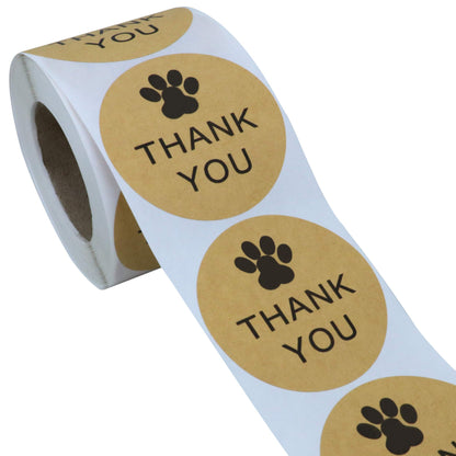 Hybsk Kraft Paw Print Thank You Stickers Dog Paw Print 2 inch Round