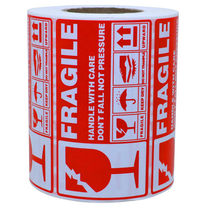 Hybsk 3.5x2 inch Handle with Care Stickers Fragile Do Not Fall Not Pressure Adhesive Label 200 Per Roll