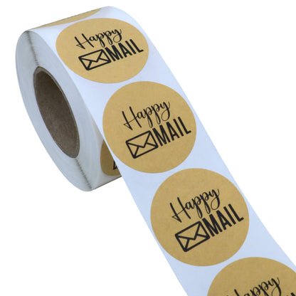 Hybsk 1.5 inch Round Kraft Happy Mail Stickers / 500 Labels Per Roll