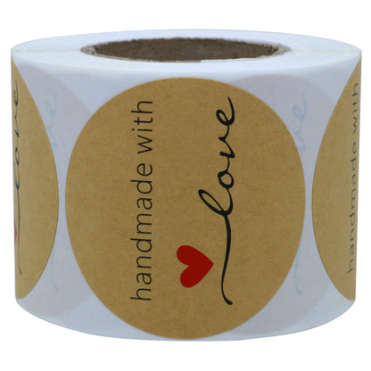 Hybsk Kraft Handmade with Love Stickers 2 Inch Round Total 300 Labels Per Roll