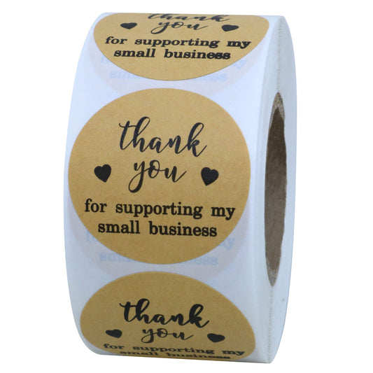Hybsk 1.5 Inch Round Kraft Thank You for Supporting My Small Business Stickers / 500 Labels Per Roll