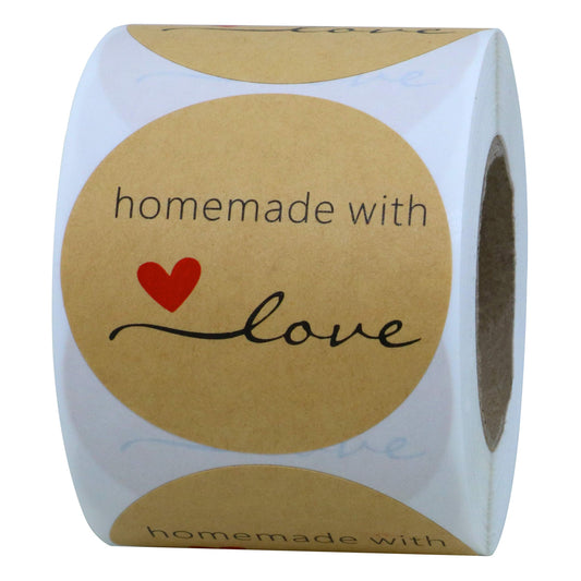Hybsk Kraft Homemade with Love Stickers 2 Inch Round Total 300 Labels Per Roll