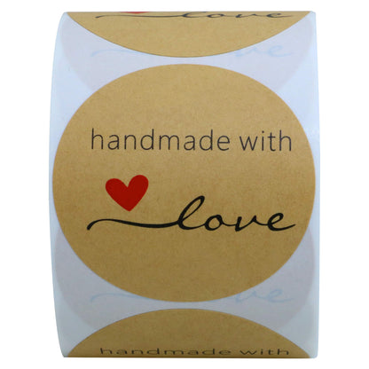 Hybsk Kraft Handmade with Love Stickers 2 Inch Round Total 300 Labels Per Roll