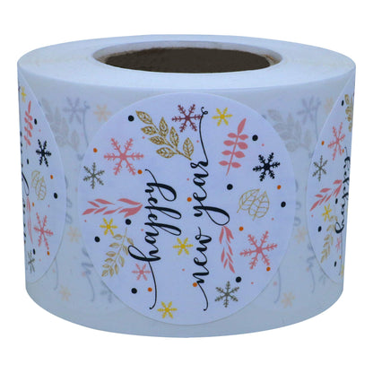 Hybsk Floral Happy New Year Stickers 2 inch Round Total 300 Labels on a Roll