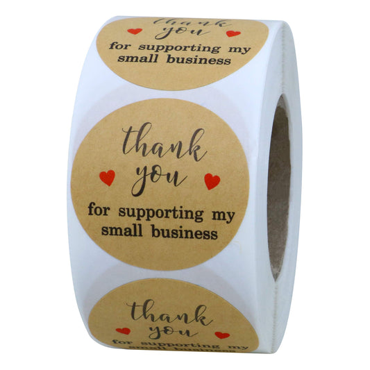 Hybsk Kraft Thank You for Supporting My Small Business Stickers 1.5 Inch Round 500 Labels Per Roll