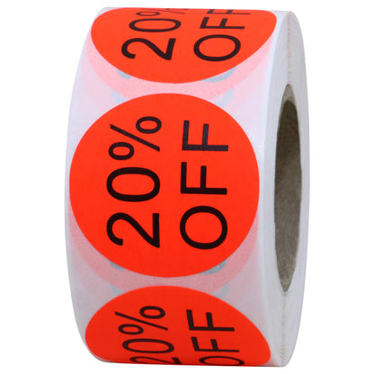 Hybsk 20% Percent Off Stickers for Retail Fluorescent Red 1.5 Inch 500 Adhesive Labels