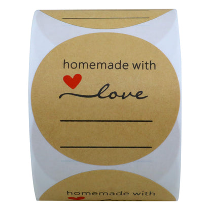 Hybsk Kraft Homemade with Love Stickers with Lines for Writing 2 Inch Round Total 300 Labels Per Roll