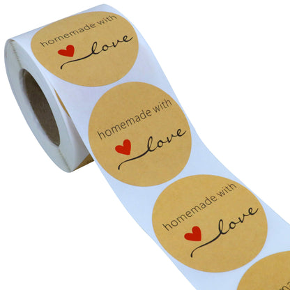 Hybsk Kraft Homemade with Love Stickers 2 Inch Round Total 300 Labels Per Roll