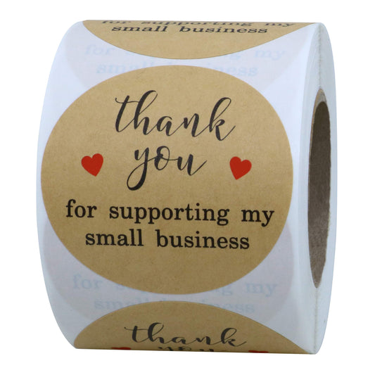 Hybsk 2 Inch Round Kraft Thank You for Supporting My Small Business Stickers / 300 Labels Per Roll