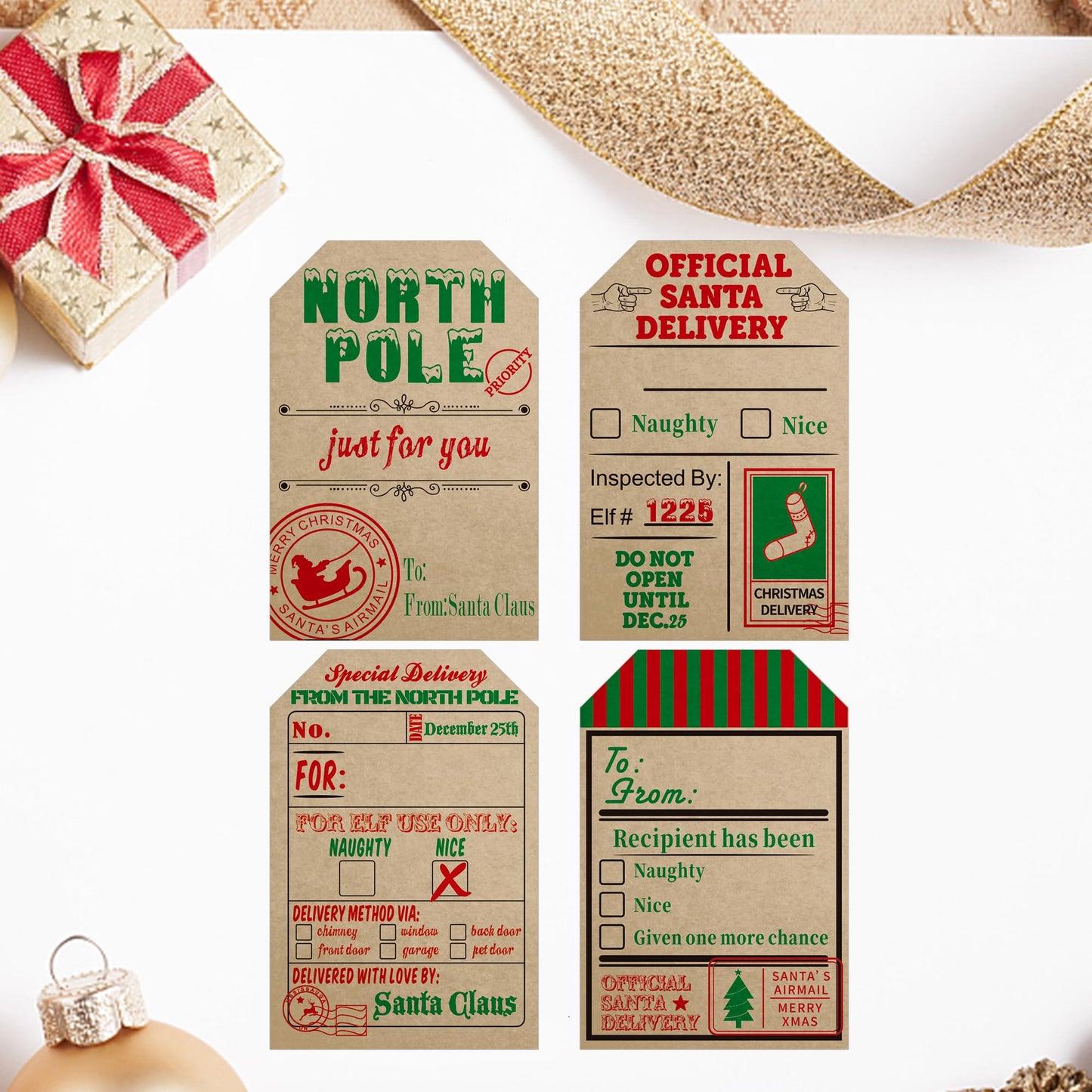 Hybsk 200pcs Christmas Santa Claus Stickers, Kraft Paper 2 x 3 Inch Christmas Cards Labels