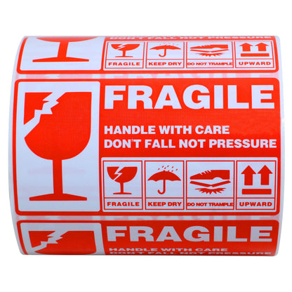 Hybsk 3.5x2 inch Handle with Care Stickers Fragile Do Not Fall Not Pressure Adhesive Label 200 Per Roll